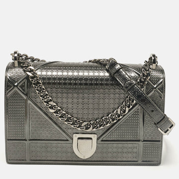 Grey Patent Leather Medium Diorama Shoulder Bag