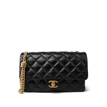 Black leather Quilted Pillow Crush Single Flap Bag Aged Gold Hardware