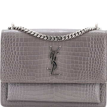 Sunset Crossbody Bag Crocodile Embossed Leather Medium