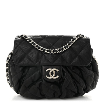 Washed Lambskin Quilted Medium Chain Around Messenger Black
