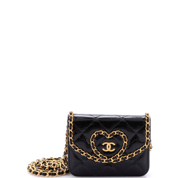 Heart Chain Flap Bag Quilted Patent Mini