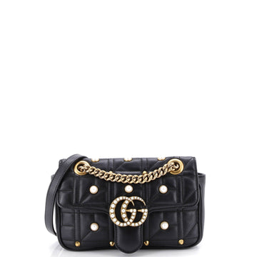 Pearly GG Marmont Flap Bag Embellished Matelasse Leather Mini