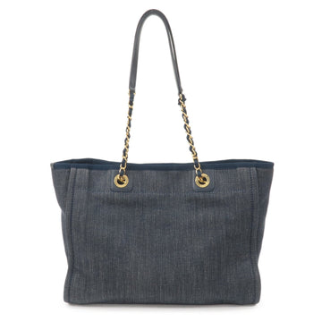 Top Quality Chanel Deauville MM Leather/denim Leather Chain Tote Bag Navy A67001
