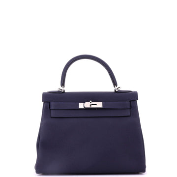 Kelly Handbag Bleu Nuit Togo with Palladium Hardware 28