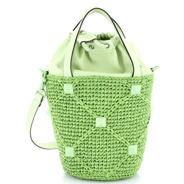 Roman Stud Bucket Bag Raffia and Leather
