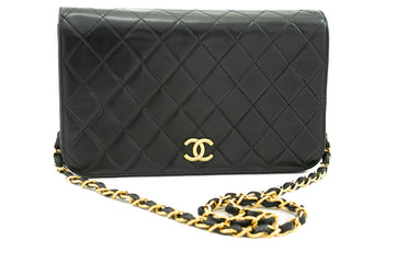 CHANEL Full Flap Chain Shoulder Bag Clutch Black Quilted Leather j59