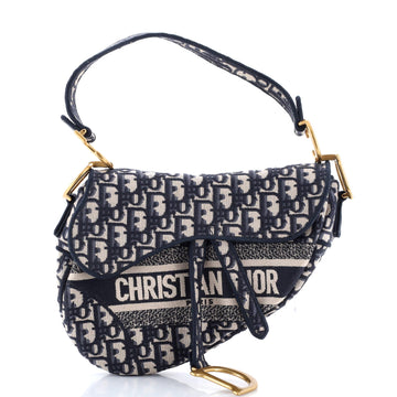 Saddle Handbag Logo Embroidered Oblique Canvas Medium