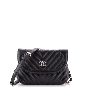 Round Flap Convertible Waist Bag Chevron Calfskin