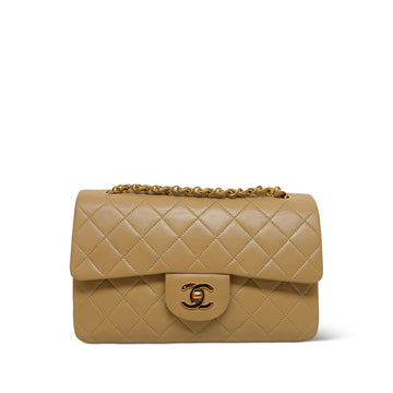 Beige leather Quilted Small Classic Flap Gold Hardware