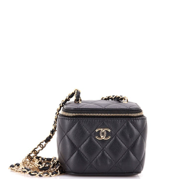 Tiny CC Link Vanity Case with Chain Quilted Caviar Mini