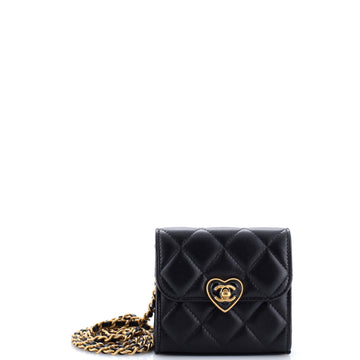 Coco Love CC Heart Clutch with Chain Quilted Lambskin Mini