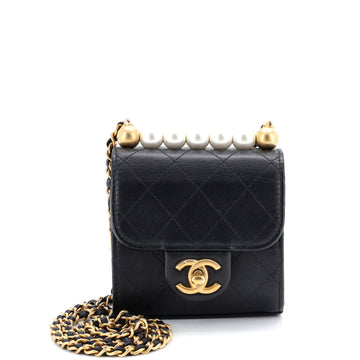 Chic Pearls Flap Clutch with Chain Quilted Goatskin Mini