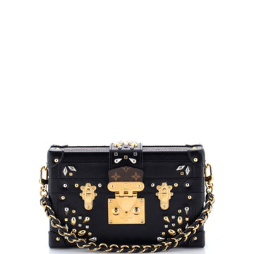 Petite Malle Handbag Studded Taiga Leather and Monogram Canvas