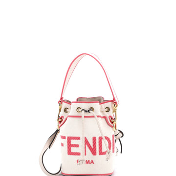 Logo Mon Tresor Bucket Bag Embroidered Canvas Mini