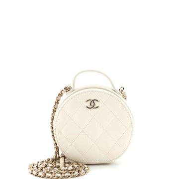 Handle with Care Round Vanity Case with Chain Quilted Caviar Small