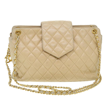 Top Quality Chanel Chain Shoulder Bag Lamb Skin Beige CC Auth 38451