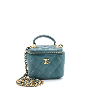 Classic Top Handle Vanity Case with Chain Quilted Lambskin Mini