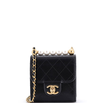 Chic Pearls Flap Clutch with Chain Quilted Goatskin Mini