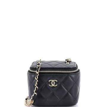 Tiny CC Link Vanity Case with Chain Quilted Caviar Mini
