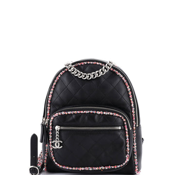 Elegant Trim Backpack Quilted Leather with Tweed Small