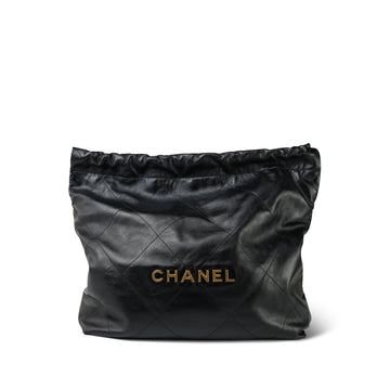 Black leather Quilted 22 Hobo Bag Medium Aged Gold Hardware