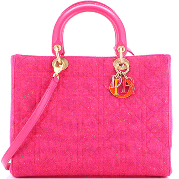 Lady Dior Bag Cannage Quilt Tweed with Leather Large