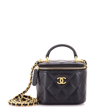 Classic Top Handle Vanity Case with Chain Quilted Lambskin Mini