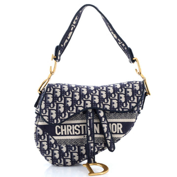 Saddle Handbag Logo Embroidered Oblique Canvas Medium