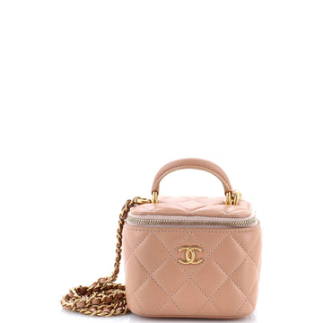 Classic Top Handle Vanity Case with Chain Quilted Lambskin Mini