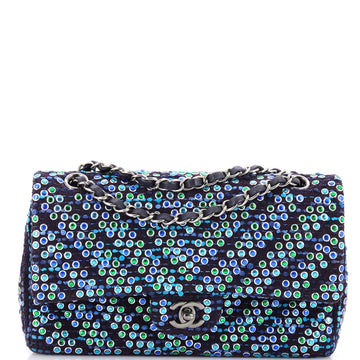 Classic Double Flap Bag Chevron Tweed and Rhinestones Medium