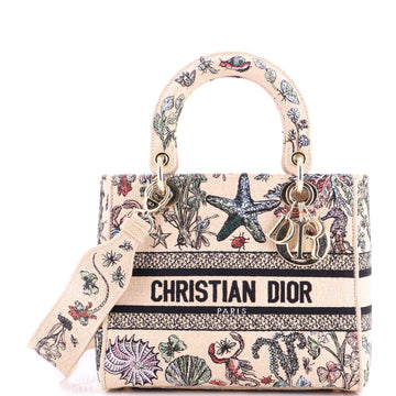 Lady D-Lite Bag Embroidered Raffia Medium