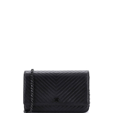 So Black Wallet on Chain Chevron Lambskin