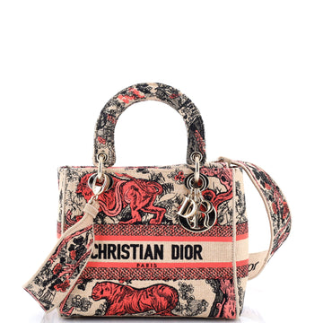 Lady D-Lite Bag Embroidered Raffia Medium