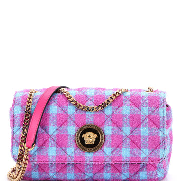 Medusa Icon Chain Flap Bag Quilted Tweed East West