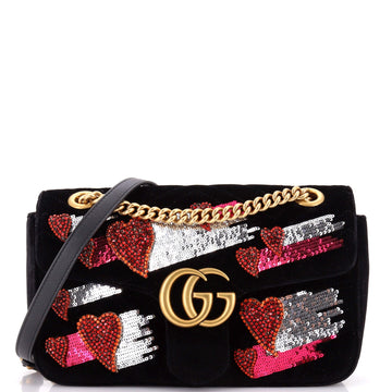GG Marmont Flap Bag Embellished Matelasse Velvet Small