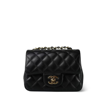 24B Black leather Quilted Mini Square Flap Light Gold Hardware