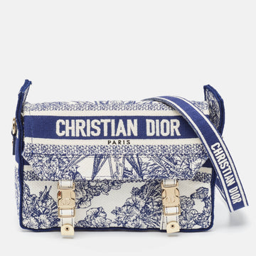 Navy Blue/White Embroidery Canvas Diorcamp Bag