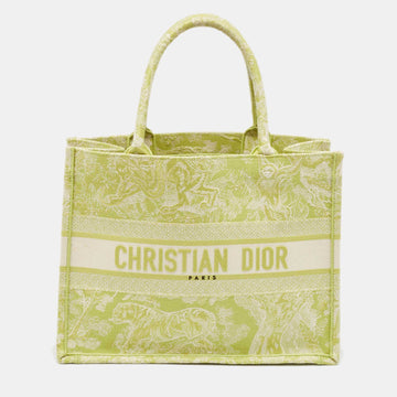 Dior Green/white Embroidered Canvas Medium Toile De Jouy Book Tote