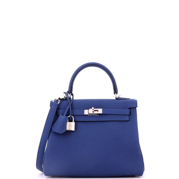 Kelly Handbag Bleu Tie Togo with Palladium Hardware 25