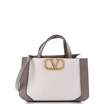 VLogo Shopper Tote Canvas and Leather Small