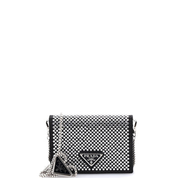 Flap Card Holder with Chain Satin with Crystals