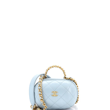 CC Bubble Top Handle Vanity Case with Chain Quilted Lambskin Small