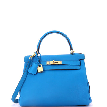 Kelly Handbag Bleu Zanzibar Togo with Gold Hardware 28