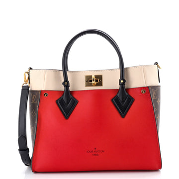 On My Side Tote Leather with Monogram Canvas MM