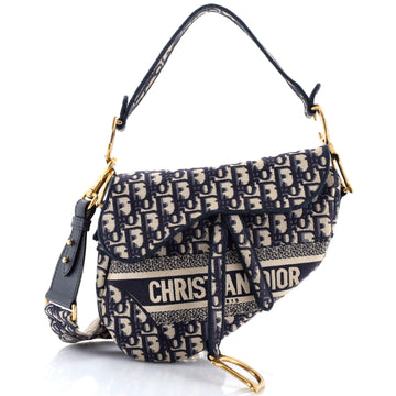 Saddle Handbag Logo Embroidered Oblique Canvas Medium