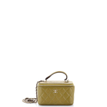Classic Top Handle Vanity Case with Chain Quilted Lambskin Small