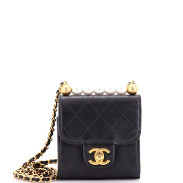 Chic Pearls Flap Clutch with Chain Quilted Goatskin Mini
