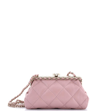 CC Kiss Lock Chain Around Clutch on Chain Quilted Lambskin
