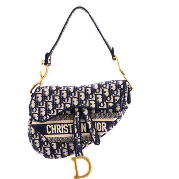Saddle Handbag Logo Embroidered Oblique Canvas Medium