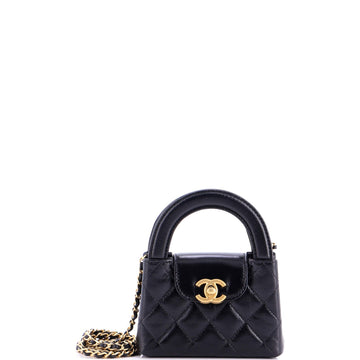 Kelly Top Handle Shopping Bag Quilted Shiny Aged Calfskin Nano